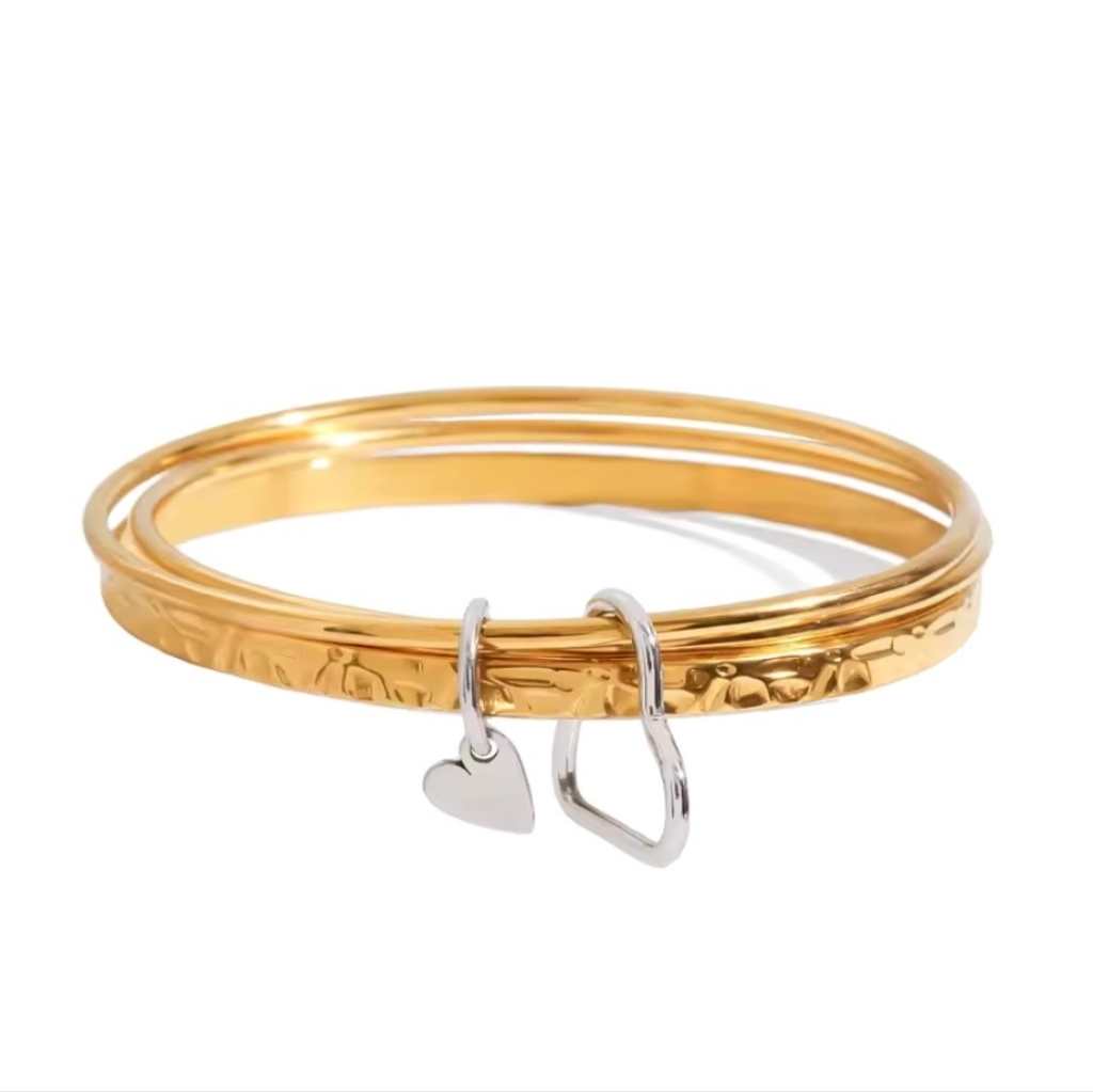 New Gold Bracelet Set With Silver Heart Charms